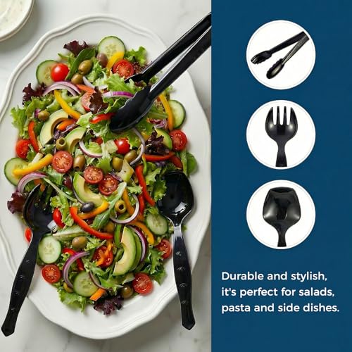 Ricvan 36 Pcs Disposable Serving Utensils Set - 9 Inch Black Tongs, Forks, Spoons for Restaurants, Catering, Party Supplies, Buffet, Wedding, Picnic - My Kitchen Products