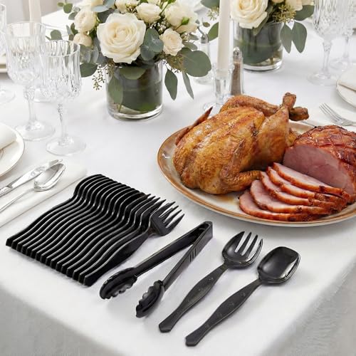 Ricvan 36 Pcs Disposable Serving Utensils Set - 9 Inch Black Tongs, Forks, Spoons for Restaurants, Catering, Party Supplies, Buffet, Wedding, Picnic - My Kitchen Products