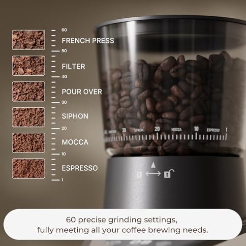 RIOSKY Burr Coffee Grinder with 60 Settings, Electric Conical Bean Grinder with Touch Screen & Anti-Static Technology for Espresso to French Press, 1-60s Timer & 1-8 Cup Dosing, Stainless Steel, Black - My Kitchen Products