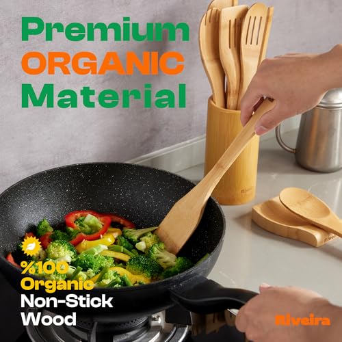 Riveira Bamboo Cooking Spoons 6-Piece – Wooden Cooking Utensils Set with Wooden Spoons for Cooking & Spatulas Wooden Utensil Sets – Premium Kitchen Utensils Set – Durable First Apartment Essentials - My Kitchen Products