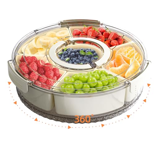 riyeloi Divided Serving Tray with Lid and Handle, Stackable Snackle Box Container for Fruits Candy