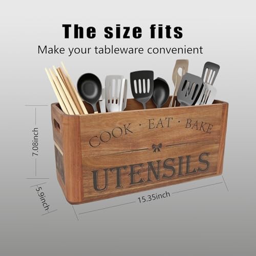 RMCOKGX Utensil Holder for Kitchen Countertop - Extra Large 4 Compartment Wooden Organizer in Acacia Wood, Storage for Cooking Tools and Cutlery, Farmhouse Style for Home Cooking - My Kitchen Products