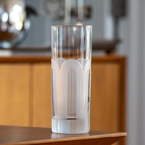Rolf Glass Mid-Century Modern Highball Collins Glass | Made in America | Mojito Highball Glass | Geometric Arch Design | Diamond Engraved 12oz Tumbler | Set of 2 - My Kitchen Products