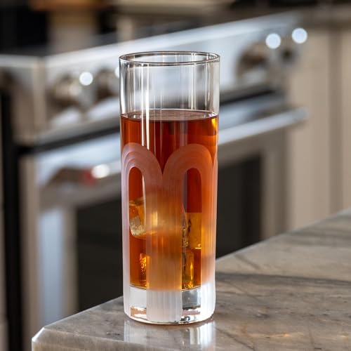 Rolf Glass Mid-Century Modern Highball Collins Glass | Made in America | Mojito Highball Glass | Geometric Arch Design | Diamond Engraved 12oz Tumbler | Set of 2 - My Kitchen Products