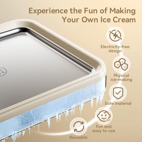 Rolled Ice Cream Maker, Felizbebe Instant Ice Cream Roller Tray with Lid and 2 Spatulas, Food Grade Premium Stainless Steel Cold Plate No-electricity for Fun Family Activities, DIY Parent-Child Time - My Kitchen Products