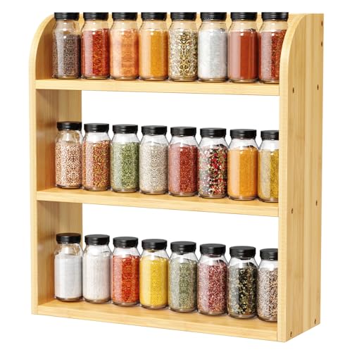 ROMGUAR CRAFT 3 Tier Bamboo Spice Rack, Countertop or Wall Mounting Wood Spice Jars Organizer Shelf for Kitche, Pantry (Natural) - My Kitchen Products