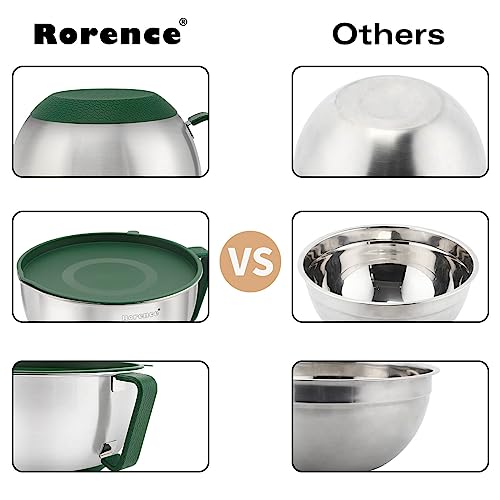 Rorence Mixing Bowls Set: Stainless Steel Non-Slip Bowls with Pour Spout, Handle and Lid - Set of 3 - Green - My Kitchen Products