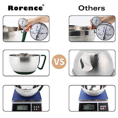 Rorence Mixing Bowls Set: Stainless Steel Non-Slip Bowls with Pour Spout, Handle and Lid - Set of 3 - Green - My Kitchen Products