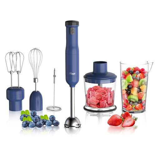 Rosewill 6-in-1 Multi-Speed Cordless Rechargeable Immersion Hand Blender, Heavy Duty Motor - Stick Blender, Beaker, Whisk, Chopper, Dual Beater, Milk Frother - For Smoothies, Baby Food, Soup - Blue - My Kitchen Products