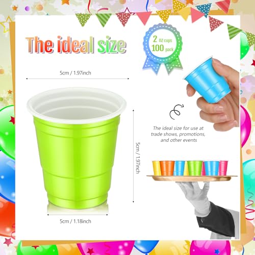 Roshtia 100 Pack 2 oz Plastic Shot Cups, Mini Disposable Shot Glasses 2 oz Wedding Party Cups for Bridal Shower Wedding Party, Beer Taste Serving, Snacks(Multi Colors) - My Kitchen Products