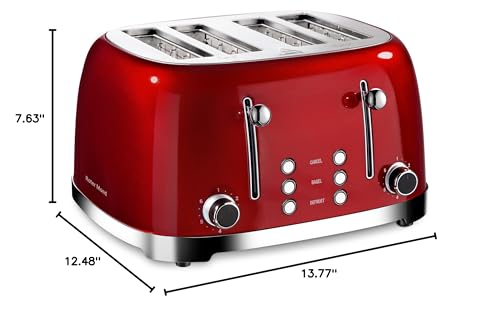 Roter Mond 4 Slice Toaster Retro Stainless Steel with Bagel Defrost Cancel Function, 6 Browning Settings, Extre Wide Slot and Removable Crumb Tray, Red, ST033 - My Kitchen Products
