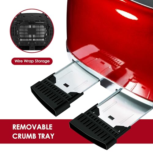 Roter Mond 4 Slice Toaster Retro Stainless Steel with Bagel Defrost Cancel Function, 6 Browning Settings, Extre Wide Slot and Removable Crumb Tray, Red, ST033 - My Kitchen Products