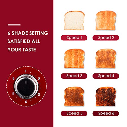 Roter Mond 4 Slice Toaster Retro Stainless Steel with Bagel Defrost Cancel Function, 6 Browning Settings, Extre Wide Slot and Removable Crumb Tray, Red, ST033 - My Kitchen Products