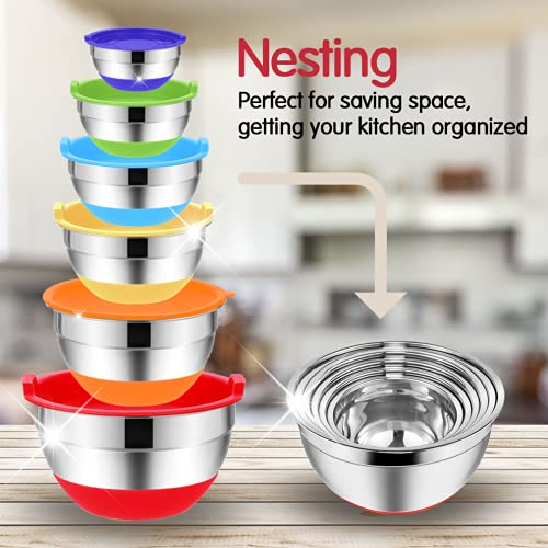 Rottay Mixing Bowls with Airtight Lids, 20PCS Stainless Steel Mixing Bowl Set, Nesting Bowls with 3 Grater Attachments & Non-Slip Bottoms, Size7, 4, 3, 2, 1.5, 1QT Bowls for Baking&Prepping - My Kitchen Products