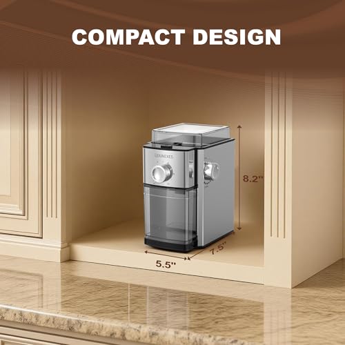 ROUNEXES Flat Burr Coffee Grinder Electric,Adjustable Coffee Grinder for Home Use, Burr Mill Grinder with 17 Levels, Large Bean Hopper & Removable Container, silver - My Kitchen Products