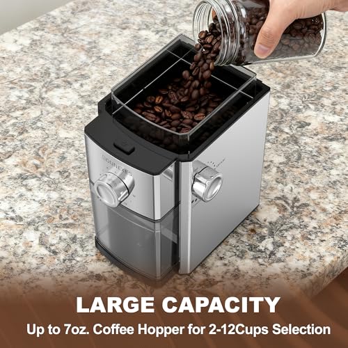 ROUNEXES Flat Burr Coffee Grinder Electric,Adjustable Coffee Grinder for Home Use, Burr Mill Grinder with 17 Levels, Large Bean Hopper & Removable Container, silver - My Kitchen Products