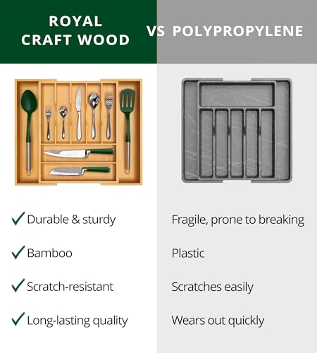 ROYAL CRAFT WOOD Luxury Bamboo Kitchen Drawer Organizer - Silverware Organizer, Utensil Holder & Cutlery Tray Drawer Dividers for Flatware (9 Slot, Natural) - My Kitchen Products