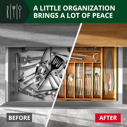 ROYAL CRAFT WOOD Luxury Bamboo Kitchen Drawer Organizer - Silverware Organizer, Utensil Holder & Cutlery Tray Drawer Dividers for Flatware (9 Slot, Natural) - My Kitchen Products