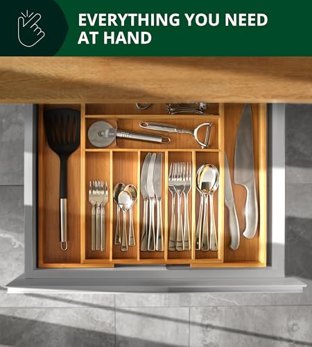 ROYAL CRAFT WOOD Luxury Bamboo Kitchen Drawer Organizer - Silverware Organizer, Utensil Holder & Cutlery Tray Drawer Dividers for Flatware (9 Slot, Natural) - My Kitchen Products