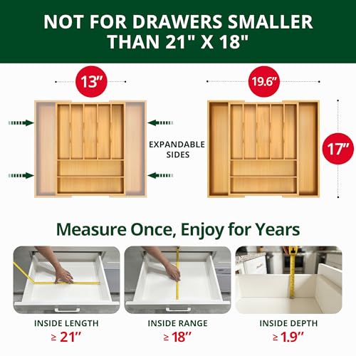 ROYAL CRAFT WOOD Luxury Bamboo Kitchen Drawer Organizer - Silverware Organizer, Utensil Holder & Cutlery Tray Drawer Dividers for Flatware (9 Slot, Natural) - My Kitchen Products