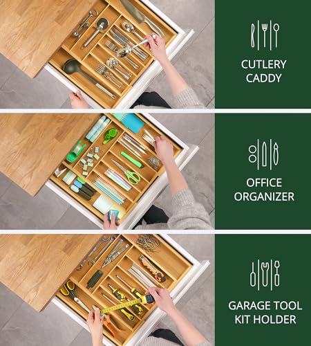 ROYAL CRAFT WOOD Luxury Bamboo Kitchen Drawer Organizer - Silverware Organizer, Utensil Holder & Cutlery Tray Drawer Dividers for Flatware (9 Slot, Natural) - My Kitchen Products