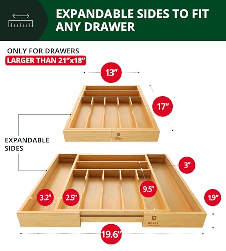 ROYAL CRAFT WOOD Luxury Bamboo Kitchen Drawer Organizer - Silverware Organizer, Utensil Holder & Cutlery Tray Drawer Dividers for Flatware (9 Slot, Natural) - My Kitchen Products