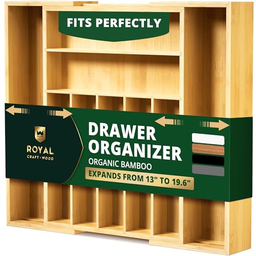 ROYAL CRAFT WOOD Luxury Bamboo Kitchen Drawer Organizer - Silverware Organizer, Utensil Holder & Cutlery Tray Drawer Dividers for Flatware (9 Slot, Natural) - My Kitchen Products