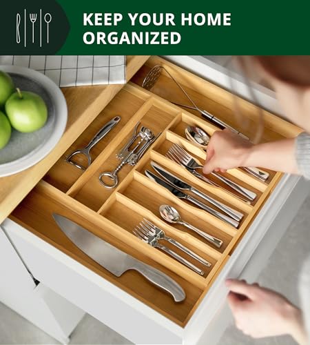 ROYAL CRAFT WOOD Luxury Bamboo Kitchen Drawer Organizer - Silverware Organizer, Utensil Holder & Cutlery Tray Drawer Dividers for Flatware (9 Slot, Natural) - My Kitchen Products