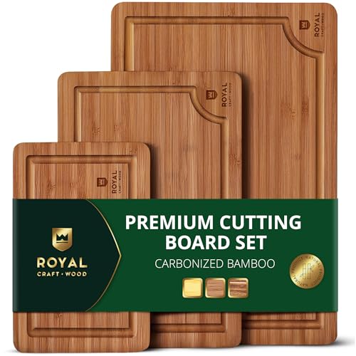 ROYAL CRAFT WOOD Wooden Cutting Boards for Kitchen Meal Prep & Serving - Non Toxic Bamboo Wood Cutting Board Set with Deep Juice Groove Side Handles - Charcuterie & Chopping Butcher Block for Meat - My Kitchen Products