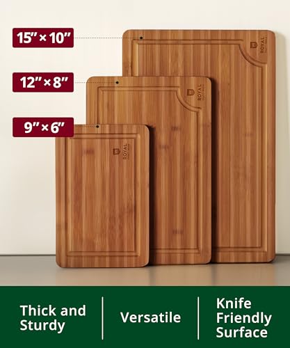 ROYAL CRAFT WOOD Wooden Cutting Boards for Kitchen Meal Prep & Serving - Non Toxic Bamboo Wood Cutting Board Set with Deep Juice Groove Side Handles - Charcuterie & Chopping Butcher Block for Meat - My Kitchen Products