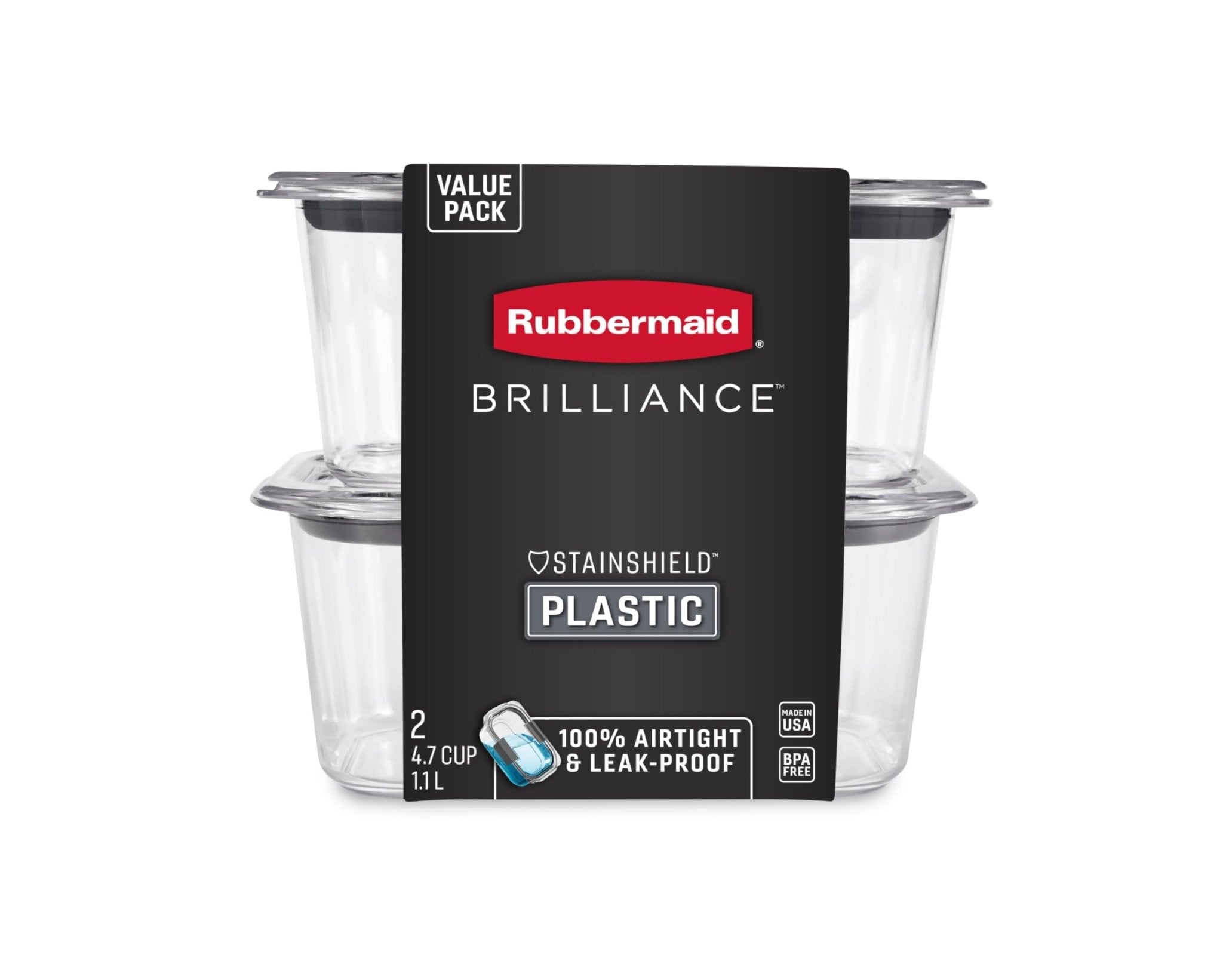 Rubbermaid Brilliance BPA-Free Food Storage Containers, Medium Deep, 4.7 Cup, 2-Pack, Airtight & Leak-Proof, Microwave & Dishwasher Safe - My Kitchen Products