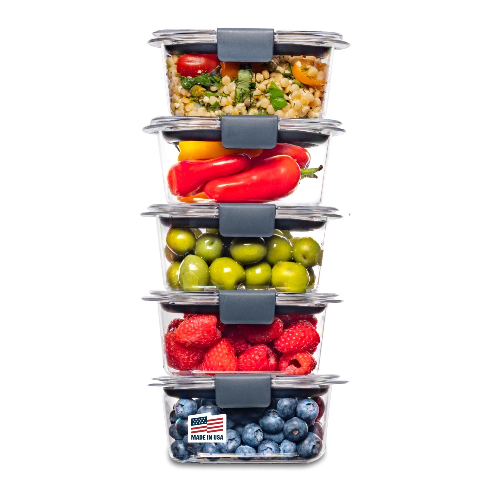 Rubbermaid Brilliance BPA-Free Food Storage Containers Multi Pack, 1.3 Cup Plastic Containers with Lids, 5 Pack, Leak Proof, Microwave & Dishwasher Safe - My Kitchen Products