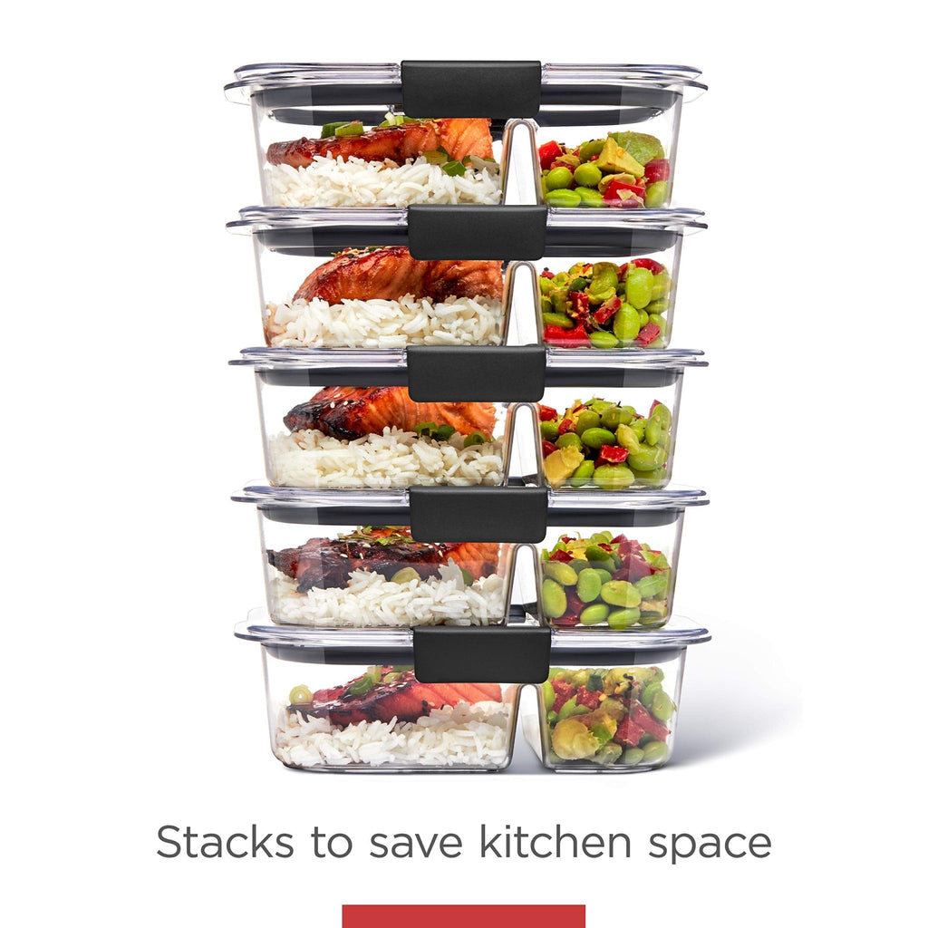 Rubbermaid Brilliance Meal Prep Containers, 2-Compartment Food Storage Containers, 2.85 Cup, 5-Pack, BPA-Free, Clear/Grey - My Kitchen Products