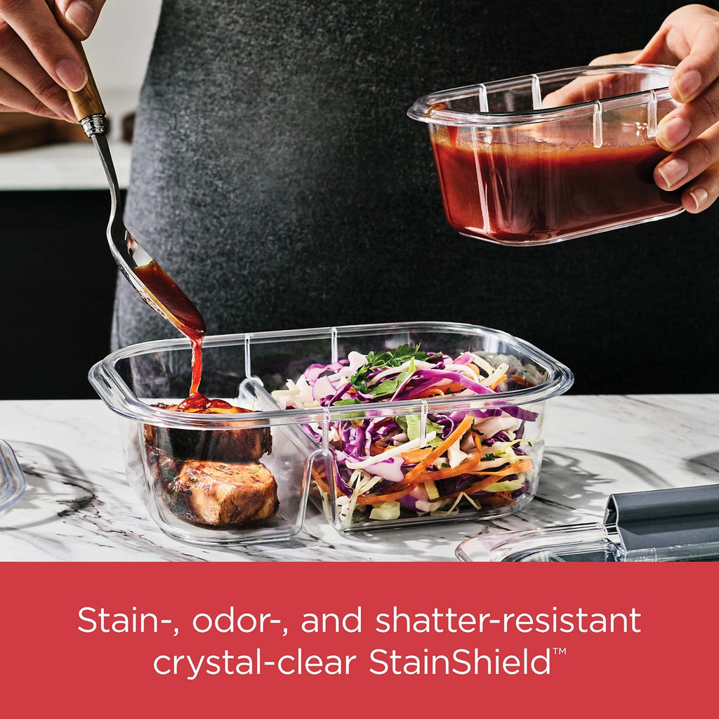 Rubbermaid Brilliance Meal Prep Containers, 2-Compartment Food Storage Containers, 2.85 Cup, 5-Pack, BPA-Free, Clear/Grey - My Kitchen Products
