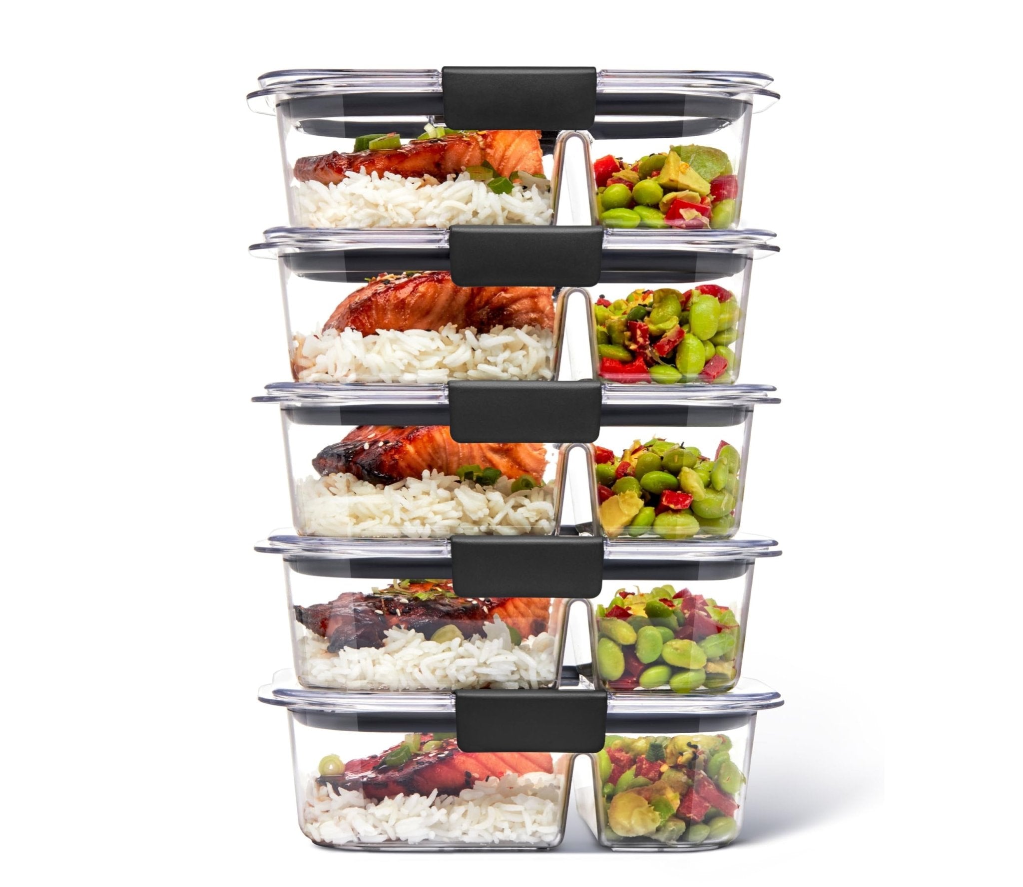 Rubbermaid Brilliance Meal Prep Containers, 2-Compartment Food Storage Containers, 2.85 Cup, 5-Pack, BPA-Free, Clear/Grey - My Kitchen Products