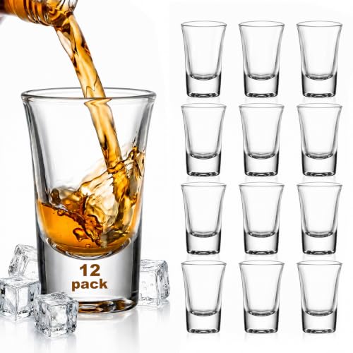 Ruckae 12 Pack 1oz Shot Glasses Set with Heavy Base Clear Shot Glasses Bulk for Vodka Tequila Whiskey Liquor