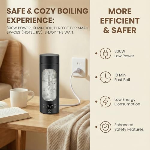 Rzlinn Portable Electric Kettle （120V）, Travel Tea Kettle, 316 Stainless Steel Premium Liner, 4-speed Temperature Adjustment with Auto Shut-off and Boil-Off Protection black - My Kitchen Products