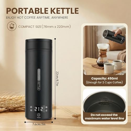 Rzlinn Portable Electric Kettle （120V）, Travel Tea Kettle, 316 Stainless Steel Premium Liner, 4-speed Temperature Adjustment with Auto Shut-off and Boil-Off Protection black - My Kitchen Products