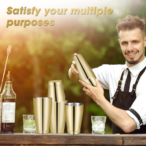 Sabary 6 Pcs Cocktail Shakers Professional Bar Shaker Boston Set Stainless Steel Martini Drink Mixer Basic Tool Weighted Shake Metal Can Cocktail Shaker Set, 18 Oz, 28 oz (Gold) - My Kitchen Products