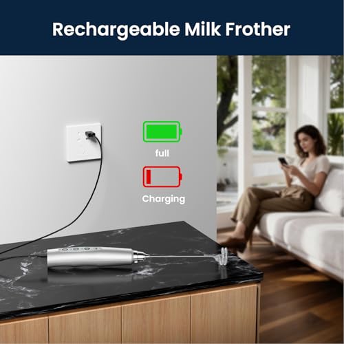Sakgos Milk Frother Rechargeable Handheld-Electric Whisk 3 Speed Adjustable, Coffee Frother Wand with 3 Stainless Whisks, Electric Foam Maker, Drink Mixer Blender for Latte Cappuccino Matcha Egg - My Kitchen Products