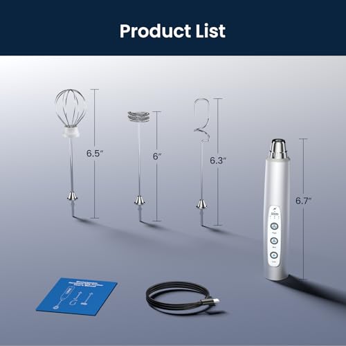 Sakgos Milk Frother Rechargeable Handheld-Electric Whisk 3 Speed Adjustable, Coffee Frother Wand with 3 Stainless Whisks, Electric Foam Maker, Drink Mixer Blender for Latte Cappuccino Matcha Egg - My Kitchen Products