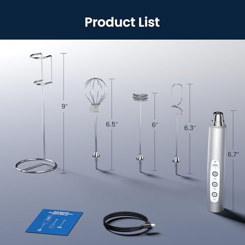 Sakgos Milk Frother with Stand Rechargeable-Handheld Frother Wand with 3 Stainless Whisks 3 Speed Adjustable, Electric Whisk Drink Mixer, Foam Maker Blender for Matcha Latte Cappuccino Chocolate - My Kitchen Products