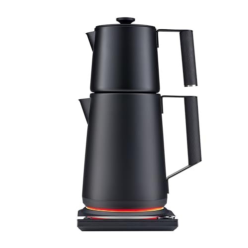 Saki Turkish Tea Maker Machine Pro, Electric Double-Pot Teapot 1.75L 120V, 120 Min Keep-Warm, Stainless Steel BPA-Free, Auto Shut-Off & Boil-Dry, LED Brew Ring, Matte Black - My Kitchen Products