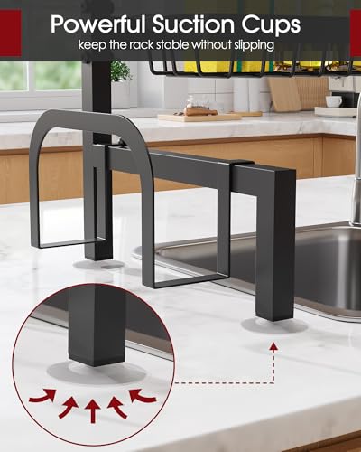 Sakugi Over The Sink Dish Drying Rack - Adjustable 3 Tier XX-Large Capacity Stainless Steel Drainer with Cutlery & Utensil Holders, Kitchen Storage & Organization, 31.5"-39.5"L x 12"W x 30.5"H, Black - My Kitchen Products