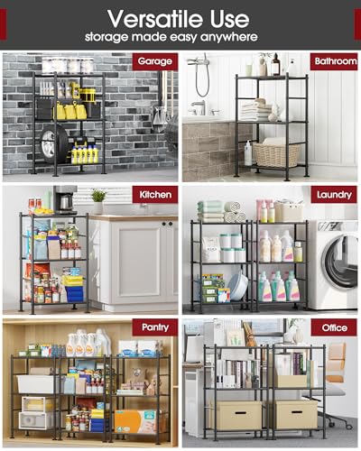 Sakugi Storage Shelves - 3 Tier Shelf Organizer, Sturdy Metal Garage Shelving with Adjustable Leveling Feet, Space-Saving Shelves Organizer for Pantry, Laundry, Kitchen (18" x 12" x 30", Black) - My Kitchen Products