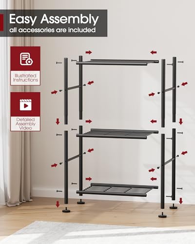Sakugi Storage Shelves - 3 Tier Shelf Organizer, Sturdy Metal Garage Shelving with Adjustable Leveling Feet, Space-Saving Shelves Organizer for Pantry, Laundry, Kitchen (18" x 12" x 30", Black) - My Kitchen Products