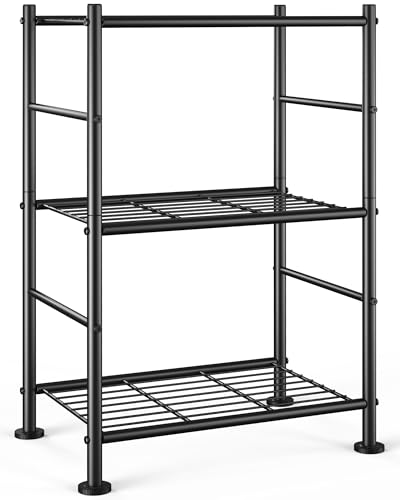 Sakugi Storage Shelves - 3 Tier Shelf Organizer, Sturdy Metal Garage Shelving with Adjustable Leveling Feet, Space-Saving Shelves Organizer for Pantry, Laundry, Kitchen (18" x 12" x 30", Black) - My Kitchen Products