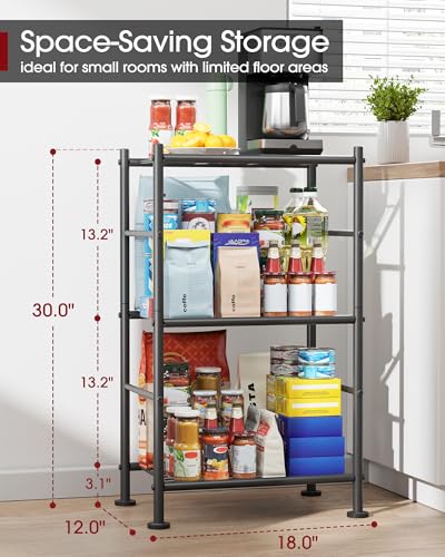 Sakugi Storage Shelves - 3 Tier Shelf Organizer, Sturdy Metal Garage Shelving with Adjustable Leveling Feet, Space-Saving Shelves Organizer for Pantry, Laundry, Kitchen (18" x 12" x 30", Black) - My Kitchen Products