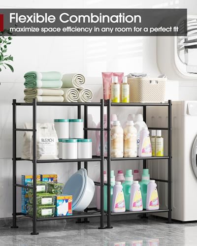 Sakugi Storage Shelves - 3 Tier Shelf Organizer, Sturdy Metal Garage Shelving with Adjustable Leveling Feet, Space-Saving Shelves Organizer for Pantry, Laundry, Kitchen (18" x 12" x 30", Black) - My Kitchen Products