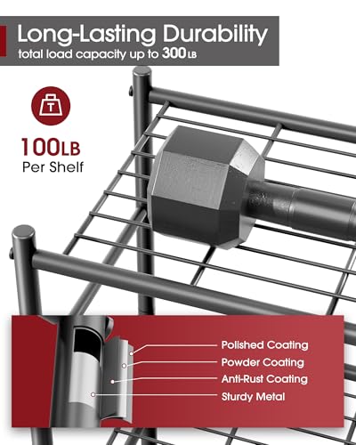 Sakugi Storage Shelves - 3 Tier Shelf Organizer, Sturdy Metal Garage Shelving with Adjustable Leveling Feet, Space-Saving Shelves Organizer for Pantry, Laundry, Kitchen (18" x 12" x 30", Black) - My Kitchen Products